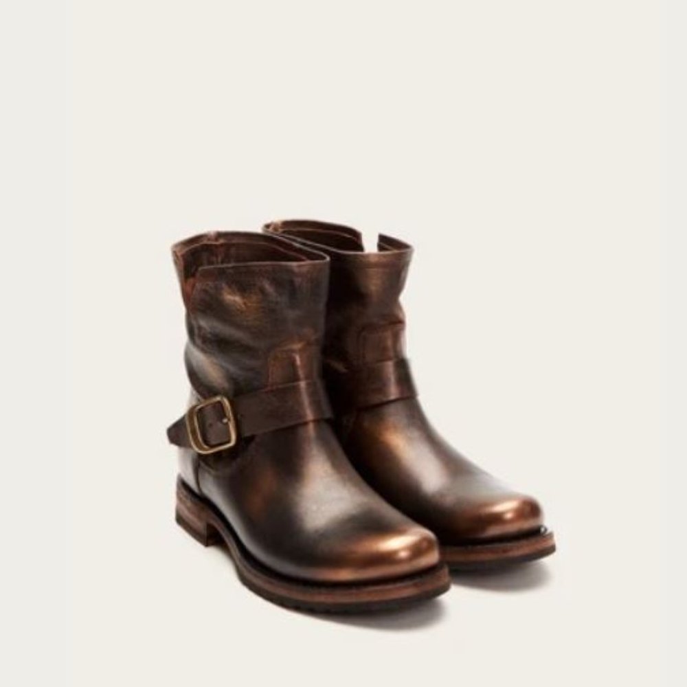 Frye Dark Brown Leather Harness Ankle Boots - Picture 3 of 7